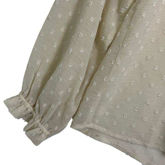 Democracy Cream Swiss Dot Ruffle Blouse Size S Coquette Romantic - Picture 4 of 9